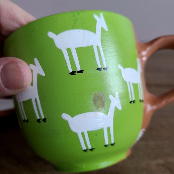 Peru red clay handmade hand painted cup and saucer with goat design. - Picture 6 of 7